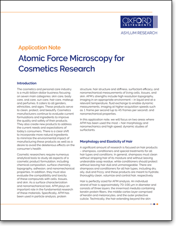 PDF preview of Asylum Research's AFM for Cosmetics Research Application Note