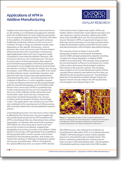 PDF Preview of Applications of the Atomic Force Microscope (AFM) in Additive Manufacturing (AM) application note