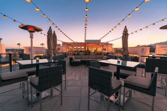 Rooftop bar at the Hilton Garden Inn during sunset