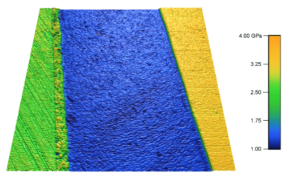 Nanomechanical map of a multilayer polymer composite. Topography and modulus. Taken on the Cypher-S AFM using blueDrive.