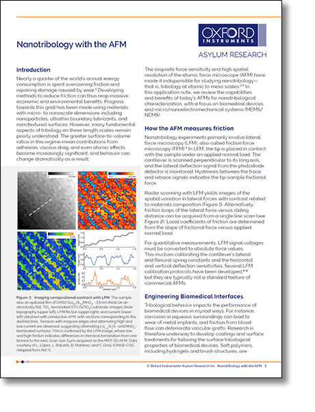 PDF Preview of Understanding Antimicrobial Mechanisms with AFMNanotribology with the Atomic Force Microscope (AFM) application note