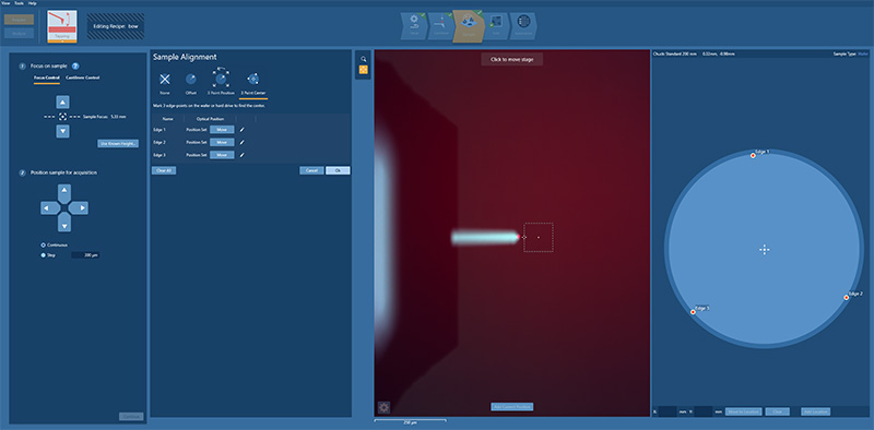 Ergo software interface showing 3-point alignment using fiducial markers